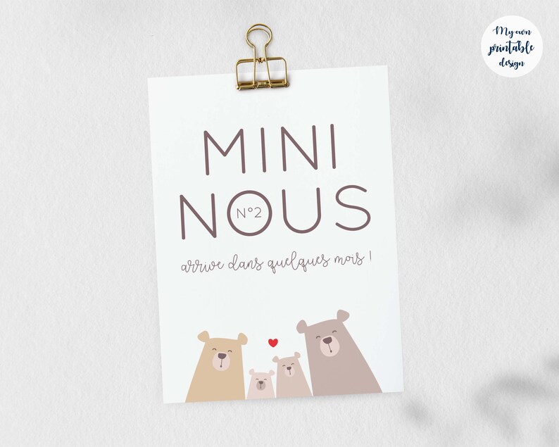 Carte annonce deuxième grossesse mini nous à imprimer (illustration ours, thème forêt) image 5