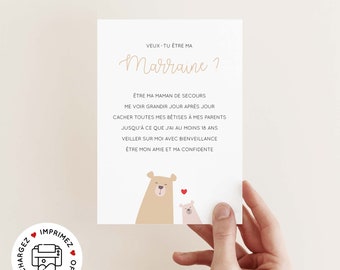 Carte demande marraine à imprimer (PDF) - carte annonce marraine imprimable - carte veux-tu être ma marraine poème