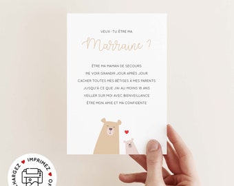 Godmother request card to print (PDF) - printable godmother announcement card - will you be my godmother poem card