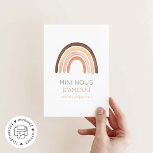 Mini us pregnancy announcement card to print (rainbow illustration, boho theme)