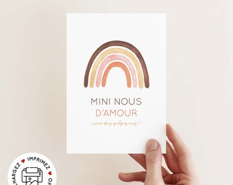 Carte annonce grossesse mini nous à imprimer (illustration arc en ciel, thème bohème)