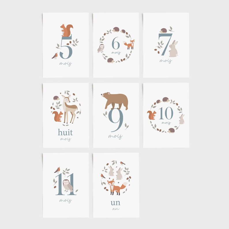 Cartes étapes bébé forêt, carte étape première année, carte étape bébé fille, carte étape bébé garçon, cartes étape bébé animaux image 3