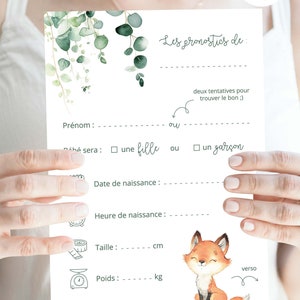 Carte pronostics naissance à imprimer / carte prédiction bébé pour baby shower ou gender reveal en français - PDF imprimable image 4