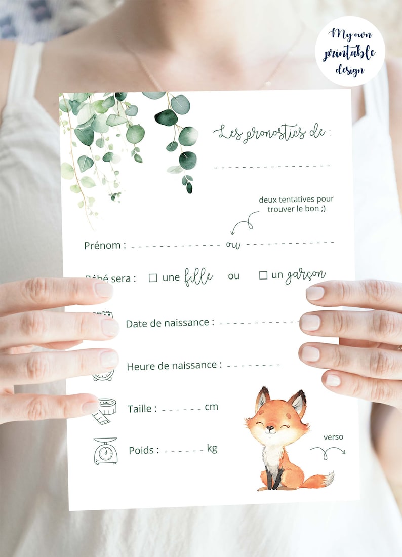 Carte pronostics naissance à imprimer / carte prédiction bébé pour baby shower ou gender reveal en français - PDF imprimable image 4