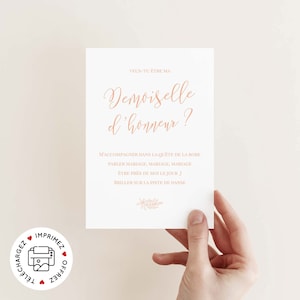 Carte demande demoiselle d'honneur à imprimer (PDF) - carte veux-tu être ma demoiselle d'honneur imprimable - cadeau mariage femme