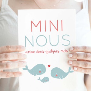 Carte annonce grossesse mini nous baleine à imprimer (illustration rose et bleu thème marin) image 3