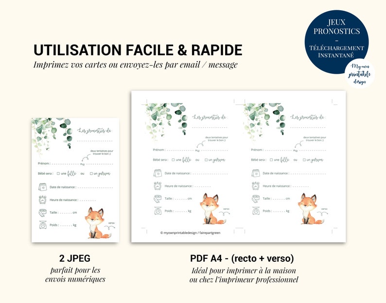 Carte pronostics naissance à imprimer / carte prédiction bébé pour baby shower ou gender reveal en français - PDF imprimable image 5