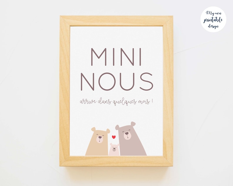 Carte annonce grossesse mini nous à imprimer (illustration ours, thème forêt) image 3