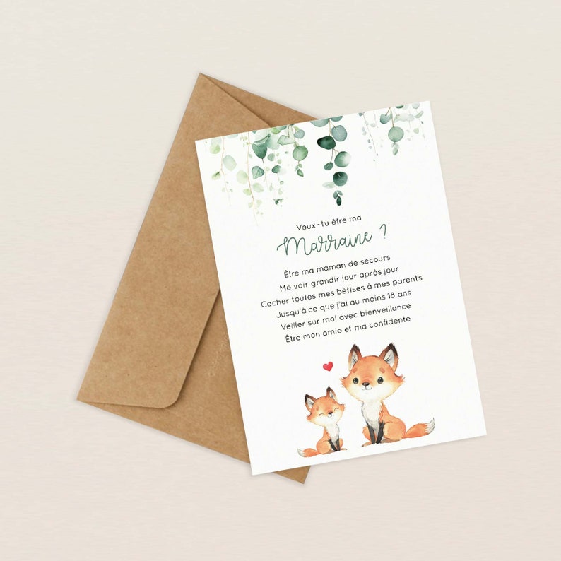 Carte demande parrain marraine / carte annonce futur parrain marraine façon poème, texte en français (non genré, pour bébé fille & garçon) zdjęcie 2