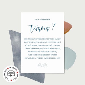 Carte demande témoin mariage à imprimer (PDF) - carte veux-tu être mon témoin imprimable - cadeau témoin mariage - annonce témoin homme