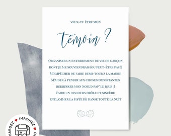 Carte demande témoin mariage à imprimer (PDF) - carte veux-tu être mon témoin imprimable - cadeau témoin mariage - annonce témoin homme
