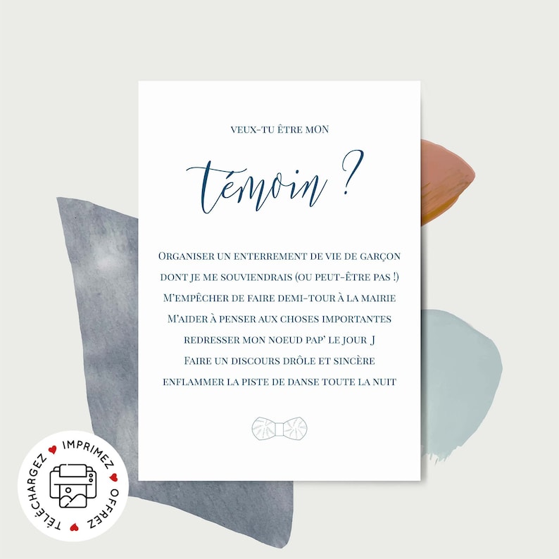 Carte demande témoin mariage à imprimer (PDF) - carte veux-tu être mon témoin imprimable - cadeau témoin mariage - annonce témoin homme image 1