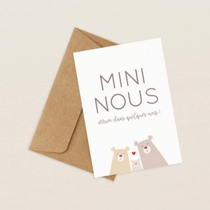 Carte annonce grossesse mini nous / illustration famille d'ours, texte en français (non genré, pour bébé fille & garçon) image 2