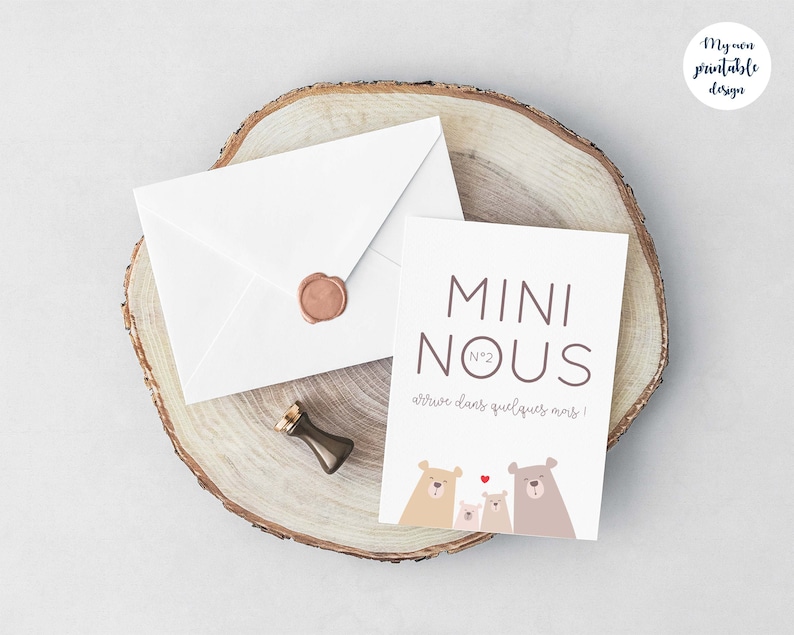 Carte annonce deuxième grossesse mini nous à imprimer (illustration ours, thème forêt) image 3