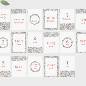 Cartes étapes bébé ma première année imprimable - carte étape bébé fille à imprimer - motif fleur liberty terracotta image 3