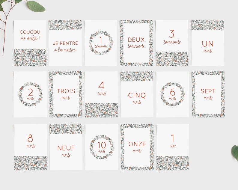 Cartes étapes bébé ma première année imprimable - carte étape bébé fille à imprimer - motif fleur liberty terracotta image 3