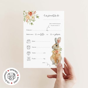 Birth prediction card to print - baby prediction card in French (for baby shower or gender reveal) Printable PDF