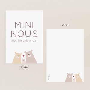 Carte annonce grossesse mini nous / illustration famille d'ours, texte en français (non genré, pour bébé fille & garçon) image 3