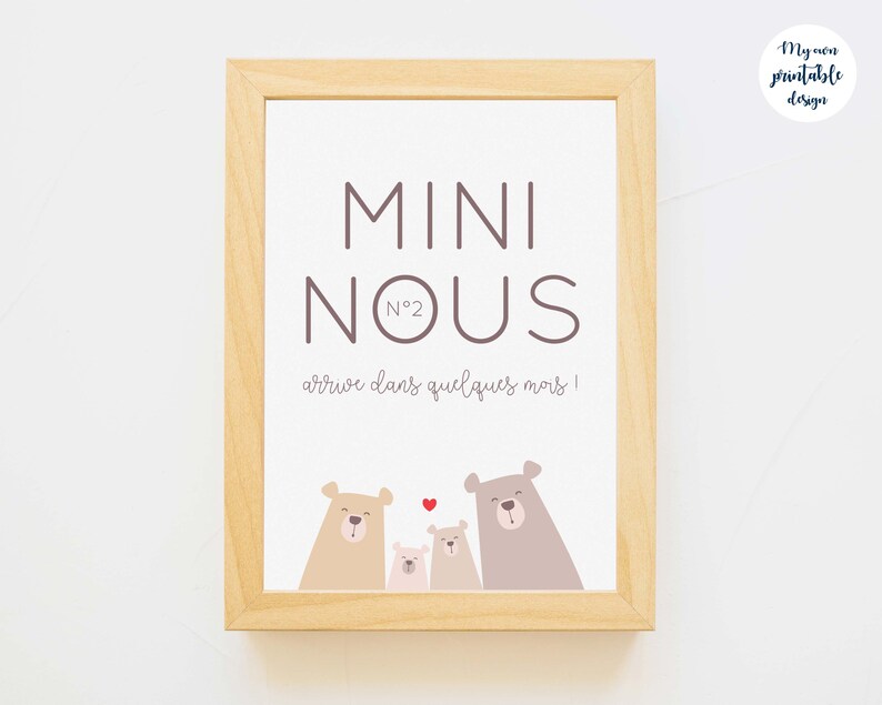 Carte annonce deuxième grossesse mini nous à imprimer (illustration ours, thème forêt) image 4