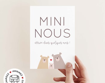 Carte annonce grossesse mini nous à imprimer (illustration ours, thème forêt)