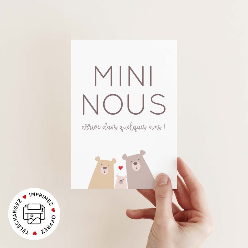Carte annonce grossesse mini nous à imprimer (illustration ours, thème forêt) image 1