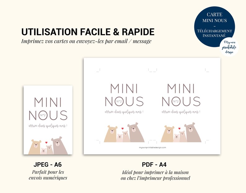 Carte annonce deuxième grossesse mini nous à imprimer (illustration ours, thème forêt) image 6