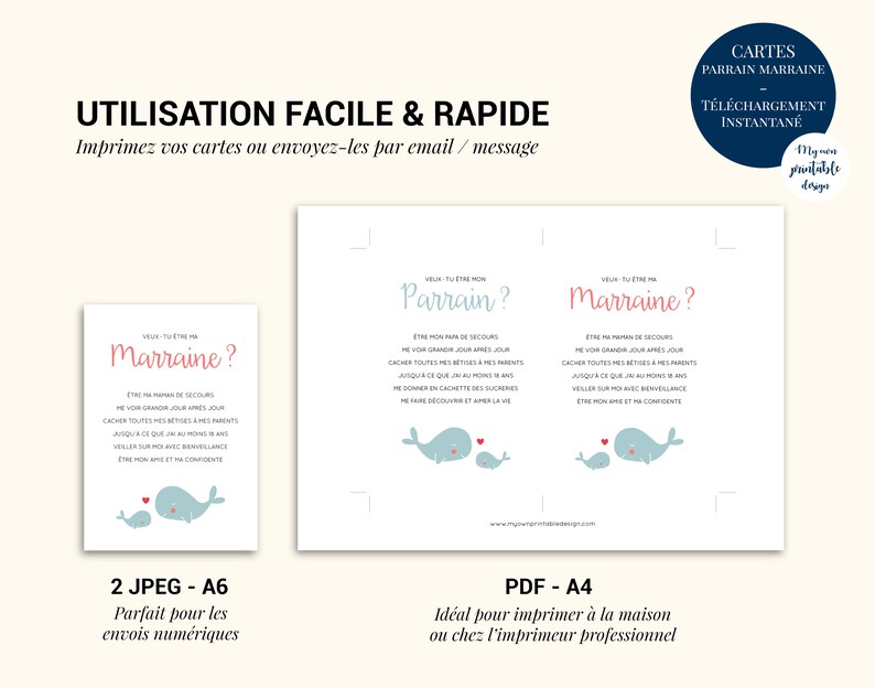 Cartes demande parrain marraine à imprimer (PDF & JPEG) image 10