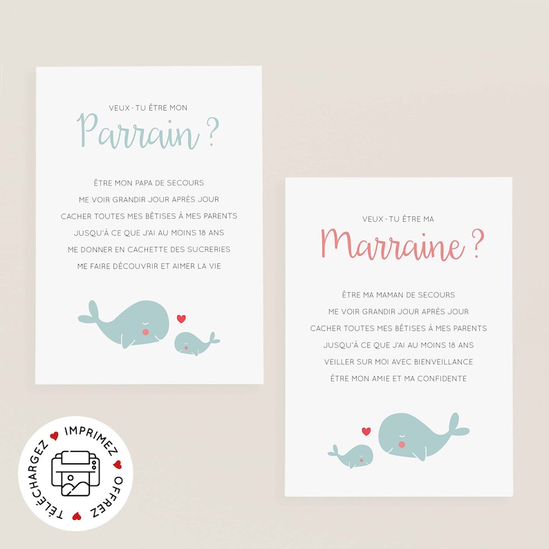 Cartes demande parrain marraine à imprimer (PDF & JPEG) image 1