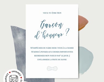 Carte demande garçon d'honneur mariage à imprimer - carte veux-tu être mon garçon d'honneur  imprimable - cadeau annonce garçon d'honneur
