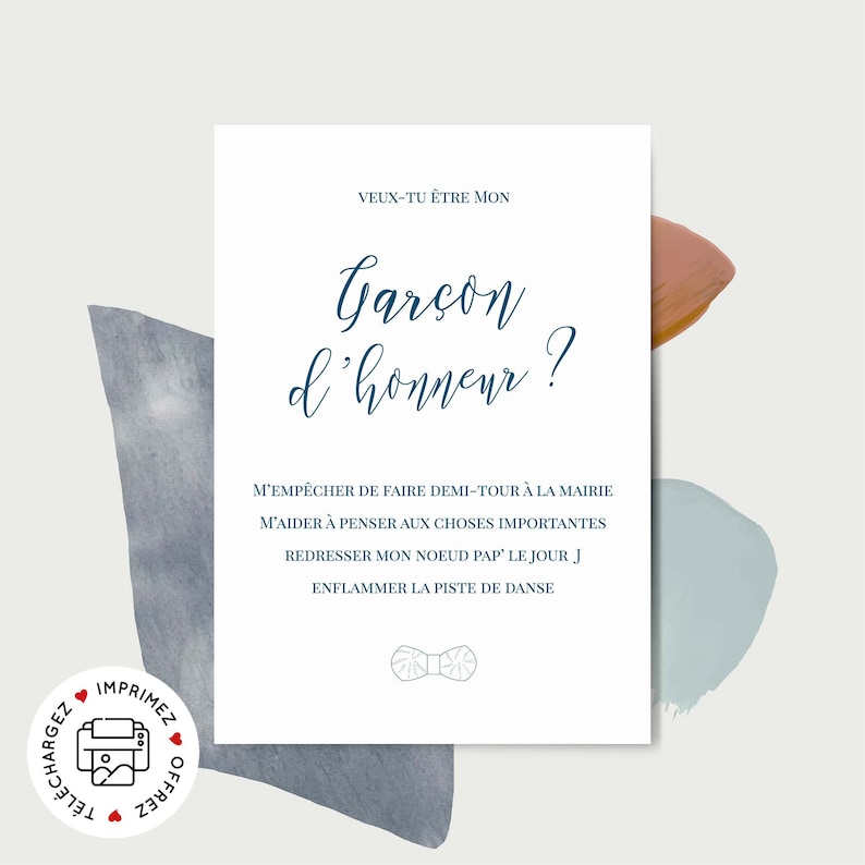 Carte demande garçon d'honneur mariage à imprimer - carte veux-tu être mon garçon d'honneur imprimable - cadeau annonce garçon d'honneur image 1