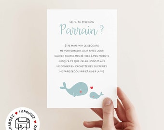 Cartão de pedido de padrinho para imprimir (PDF) - cartão de anúncio de padrinho para impressão - você será meu cartão de poema de padrinho