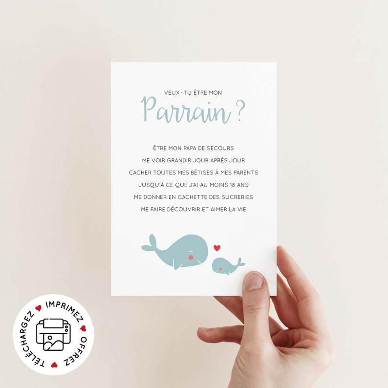 Carte demande parrain à imprimer (PDF) - carte annonce parrain imprimable - carte veux-tu être mon parrain poème image 1