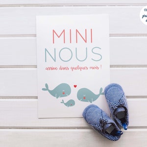 Carte annonce grossesse mini nous baleine à imprimer (illustration rose et bleu thème marin) image 2