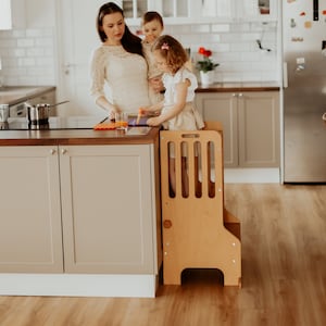 Beech Plywood Kitchen Helper Tower: Montessori Learning Step Stool