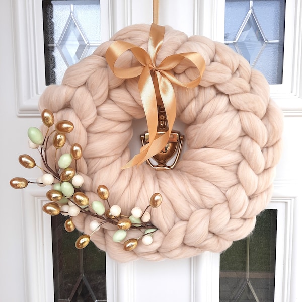 Couronne de Pâques, épaisse couronne confortable, couronne en tricot, couronne intérieure et extérieure, couronne au crochet, décoration chaleureuse pour la maison, couronne minimaliste