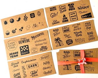 52 "ALL IN ONE" sew-on patches, screen printed on SnapPap, label/patch set for all sewing enthusiasts.