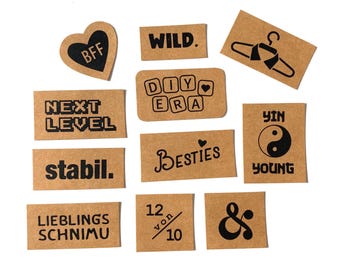 11 patches "DIGITAL NATIVES" to sew on, screen printed on SnapPap, label / patch set for all who like to sew
