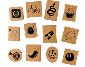 12 patches “EMOJI EDITION” to sew on, screen printed on SnapPap, label / patch set for all who like to sew