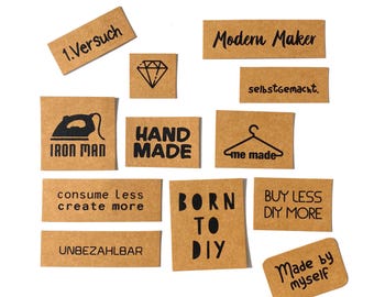 12 "DIY FOR LIFE" patches for sewing on, screen printed on SnapPap, label/patch set for everyone who likes to sew.