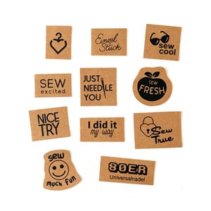 11 patches &quot;SEWING IS FUN&quot; to sew on, screen printed on SnapPap, label / patch set for all who love to sew