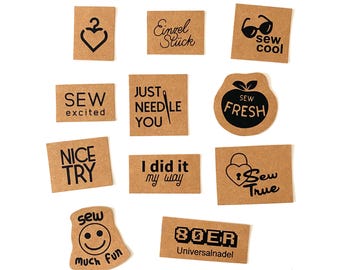 11 patches "SEWING IS FUN" to sew on, screen printed on SnapPap, label / patch set for all who love to sew
