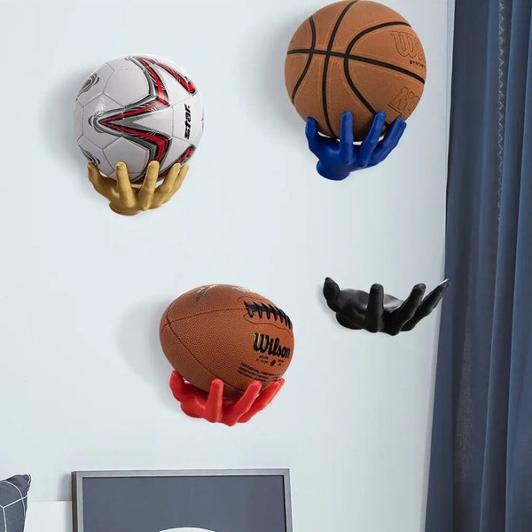 Unique Wall Mounted Ball Holder - Hand Design - Wall Mounted Ball Holder - Ideal for Football, Basketball, Volleyball & Soccer