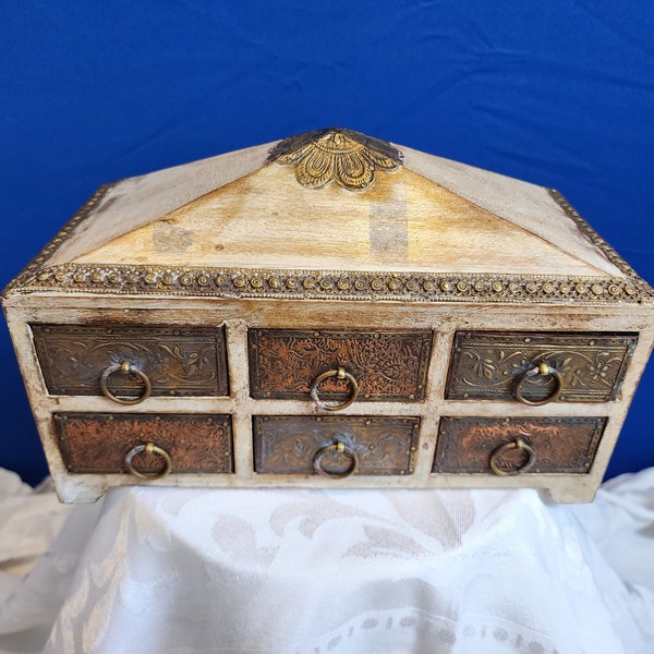 Six Drawer Wooden Chest with Brass Detail