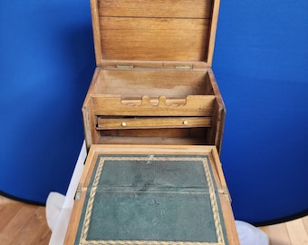 Antique Victorian Oak Stationary Box / Writing Slope