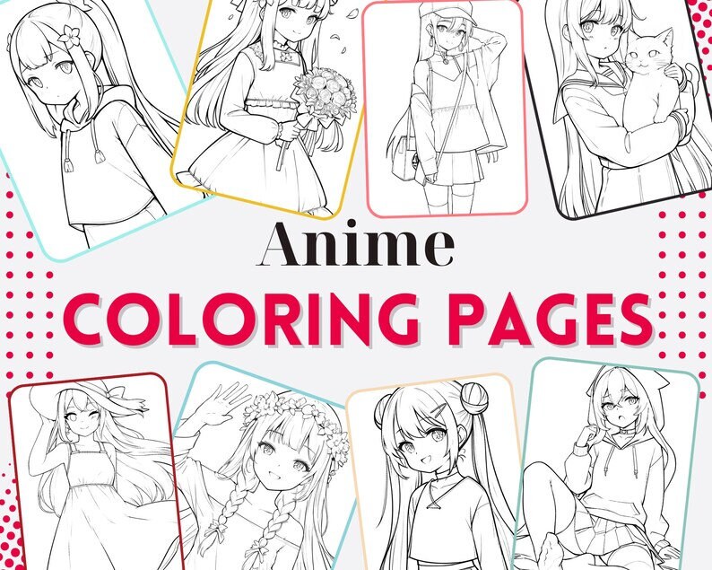 Cute Kawaii Anime Girls Coloring Pages for Download PNG - Etsy