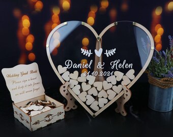 Personalisierte Hochzeit Herz Gästebuch Alternative, Hochzeit Rahmen Drop Box, Geschenk für Paare, rustikale Hochzeitsdekoration, Boho Holzherzen