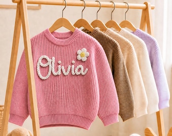 Personalized Embroidered Name Baby Sweater: Hand-Knit Toddler Knit Sweatshirt