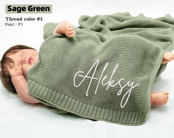 Embroidered Organic Cotton Baby Name Blanket: Personalized Nursery Gift