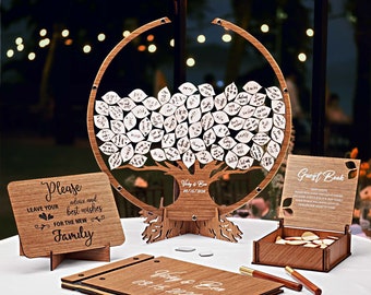 Alternativa del libro de visitas de la boda, signo de boda del libro de visitas del árbol genealógico personalizado - madera, decoración de la boda personalizada