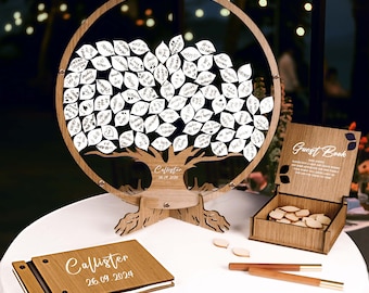 Alternativa del libro de visitas de la boda, boda del libro de visitas del árbol genealógico - madera, decoración de la boda personalizada